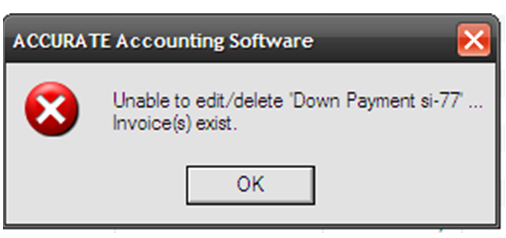 Muncul Error Unable to EditDelete ‘Down Payment xxx’… Invoice(s) Exist.