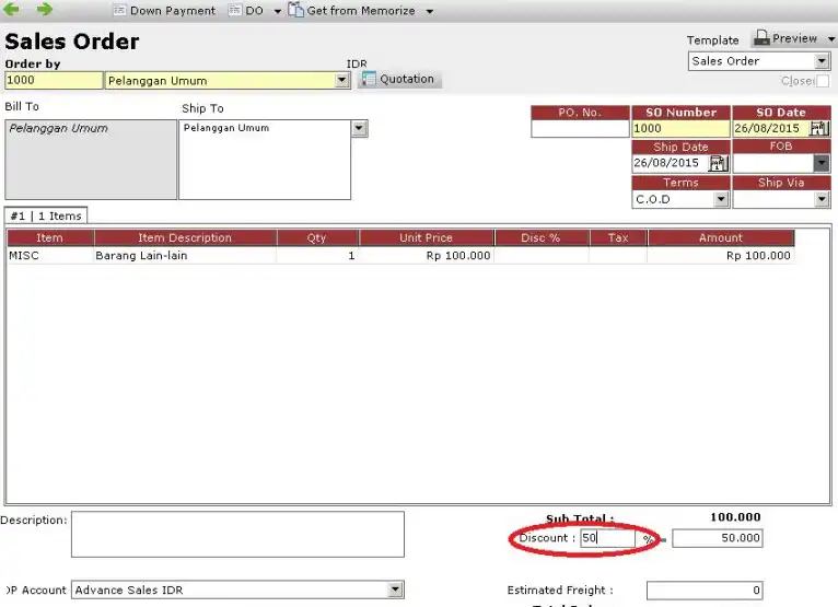 Persentase Diskon Invoice Pada Sales Order Menjadi Hilang Jika Ditarik Ke Sales Invoice