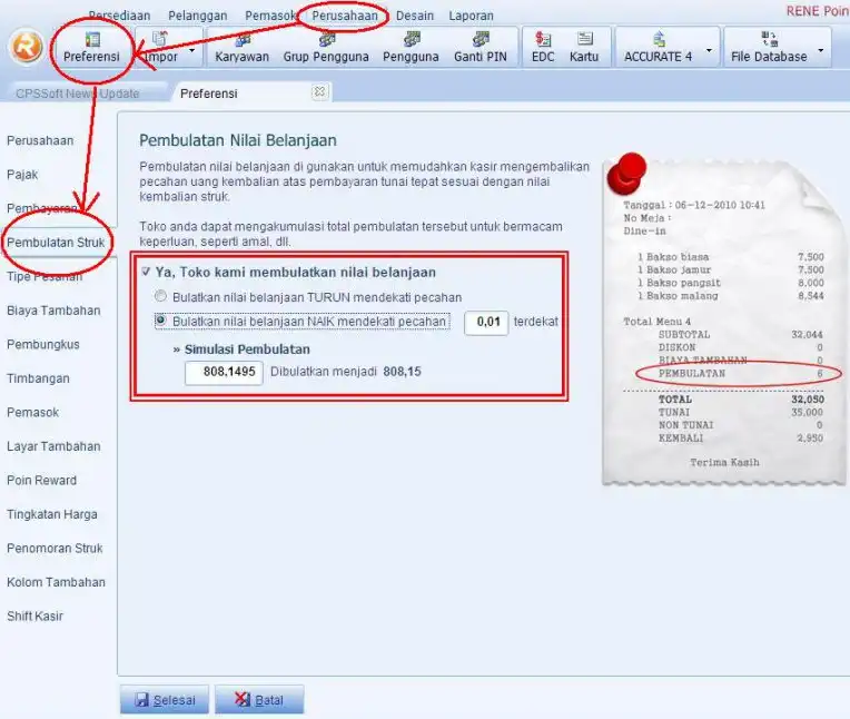 Setting Pembulatan di Layar Kasir RENE