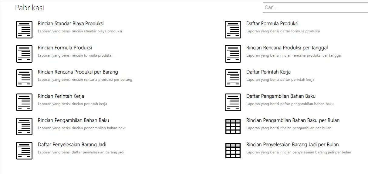 daftar laporan produksi accurate online